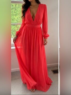 Bebe Coral Plunge Maxi Dress Size 6 – Worn Once